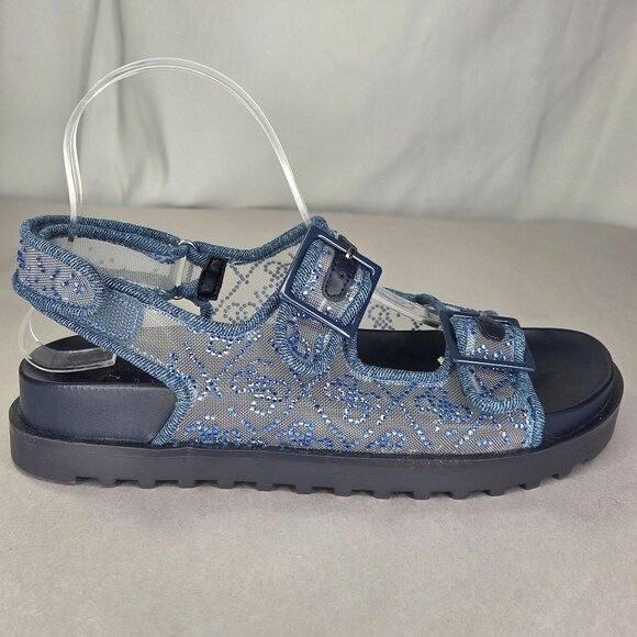 GUESS Women's Blue Frella Two Band Embellished Footbed Sandals - Picture 3 of 8